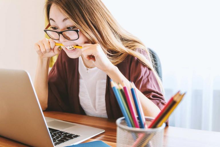 female student frustrated by studying