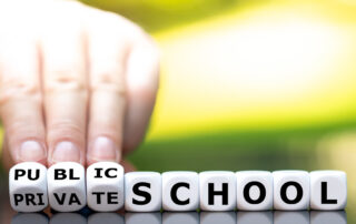 hands-turn-dice-public-vs-private-schools-concept