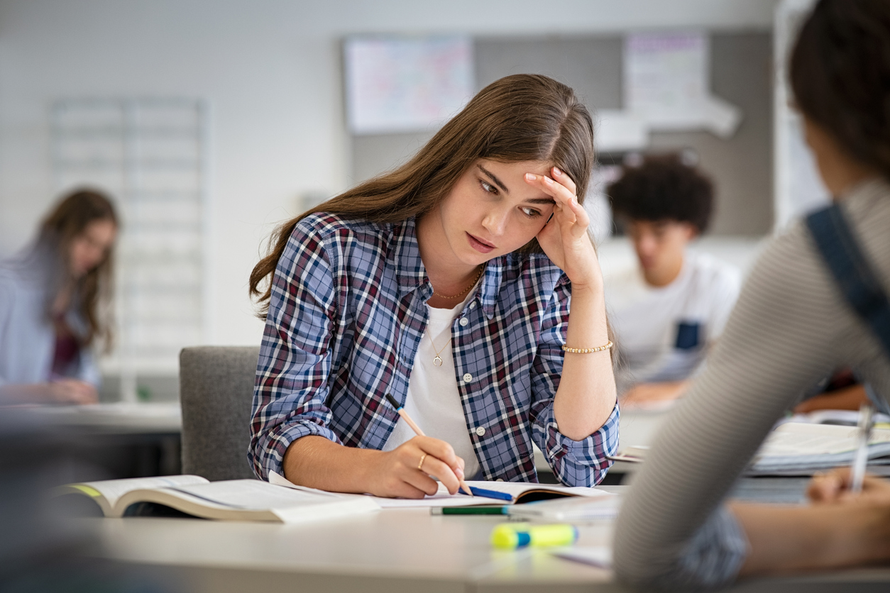 student taking exam